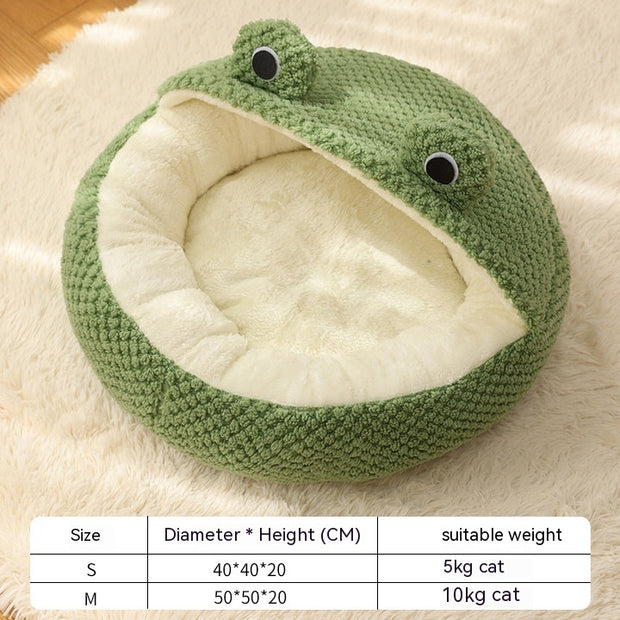 Frog-Shaped Plush Pet Bed – Cozy Nest for Cats, Kittens & Small Dogs – detail view