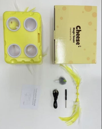 3-in-1 Cheese House Cat Toy – Interactive Puzzle Feeder – lifestyle photo