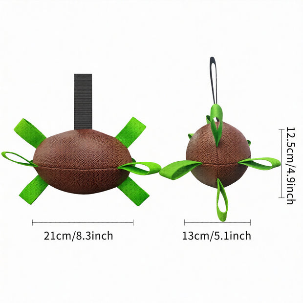 Tug-of-War Rugby Dog Toy – Squeaky Ribbon Pull Chew Ball for Medium & Large Dogs – detail view