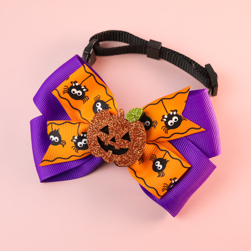 Pumpkin Bow Tie Collar with Bell, for dogs and cats.