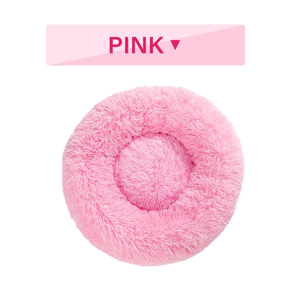 Fluffy Donut Dog Bed  Warm Soft Long Plush Pet Cushion Dog House Cat  Bed Washable Pet Sofa Mat Calming Samll Large Dog Beds - kindoPet