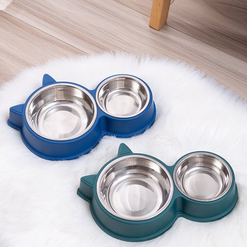 Cat-Ear Shaped Double Feeding Bowl, for dogs and cats.