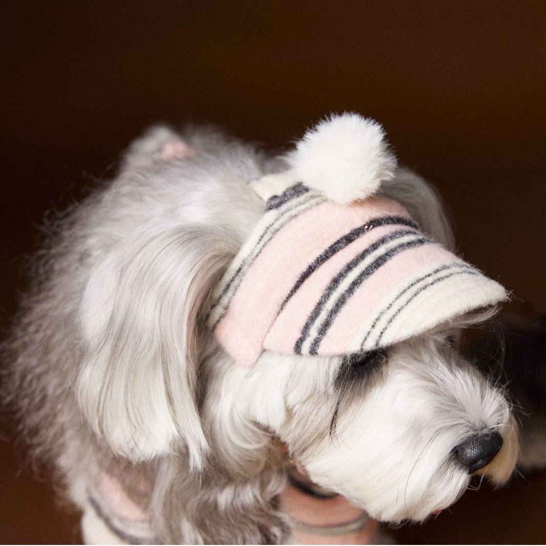 Striped Knit Hat with Pom Trim, for dogs.