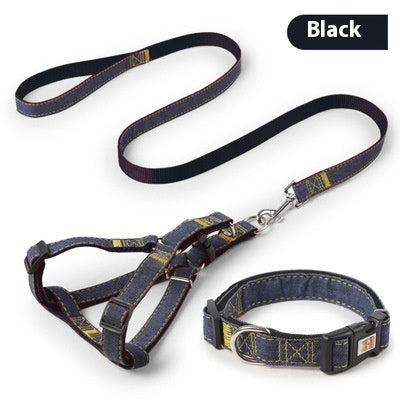 Denim Chest and Back Harness Leash Set, for dogs.