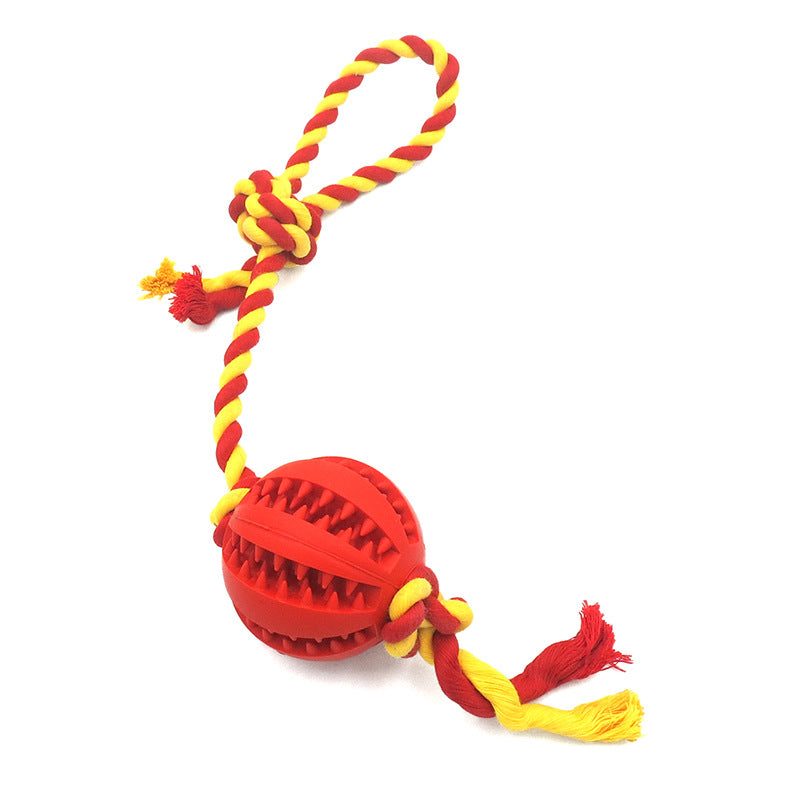 Bite-Resistant Cotton Rope and Rubber Ball Dog Toy, for dogs.