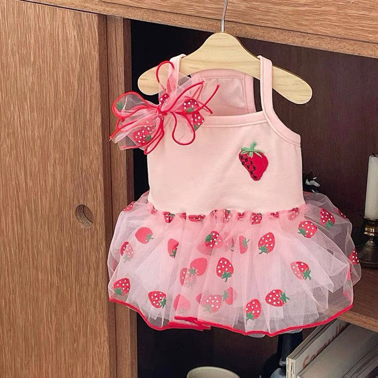 Mesh Strap Dress with Strawberry Print, for dogs.