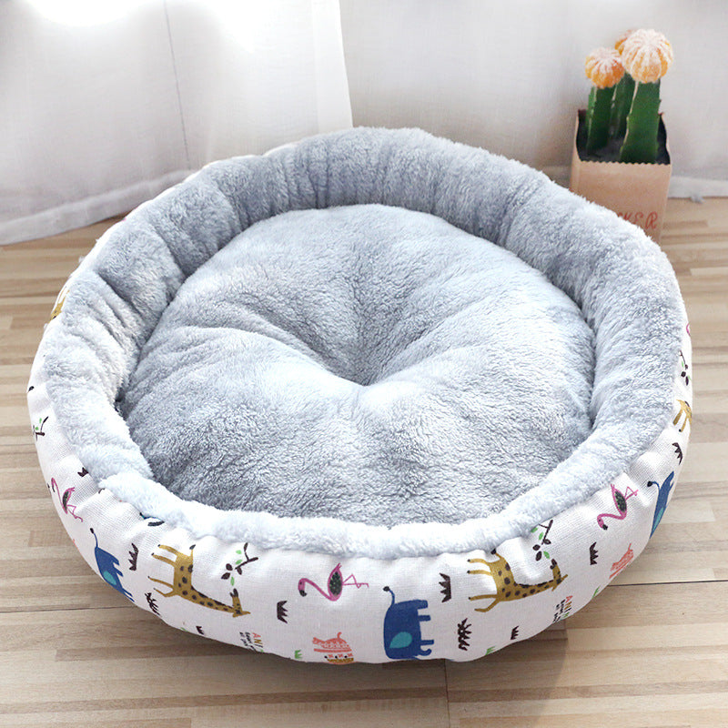Round Cotton-Padded Pet Nest Bed, for dogs and cats.