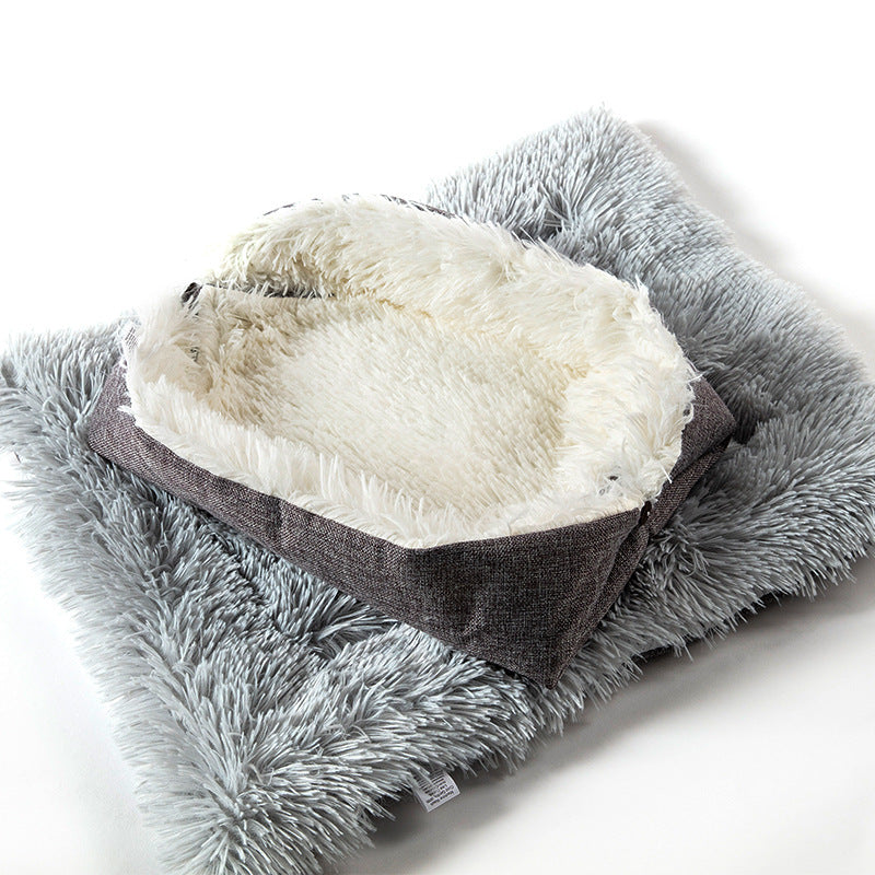Plush Button Cat Nest and Cushion, 60 by 50 cm, for cats.