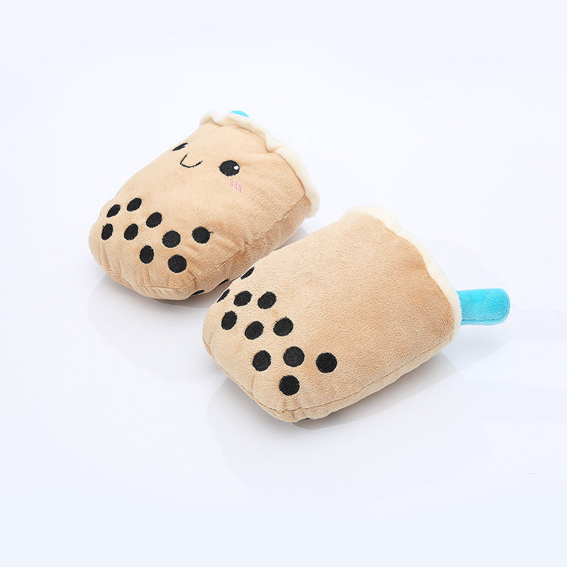 Plush Milk Tea and Carrot Shaped Chew Toy, for dogs.