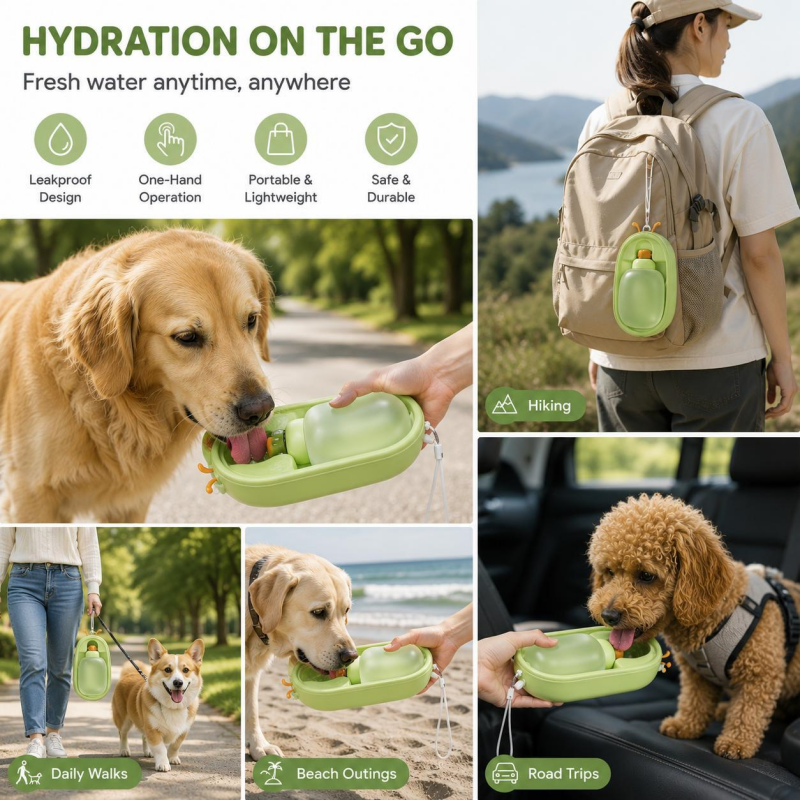 Antler-Style Pet Water Bottle for Walks and Hikes, for dogs and cats.