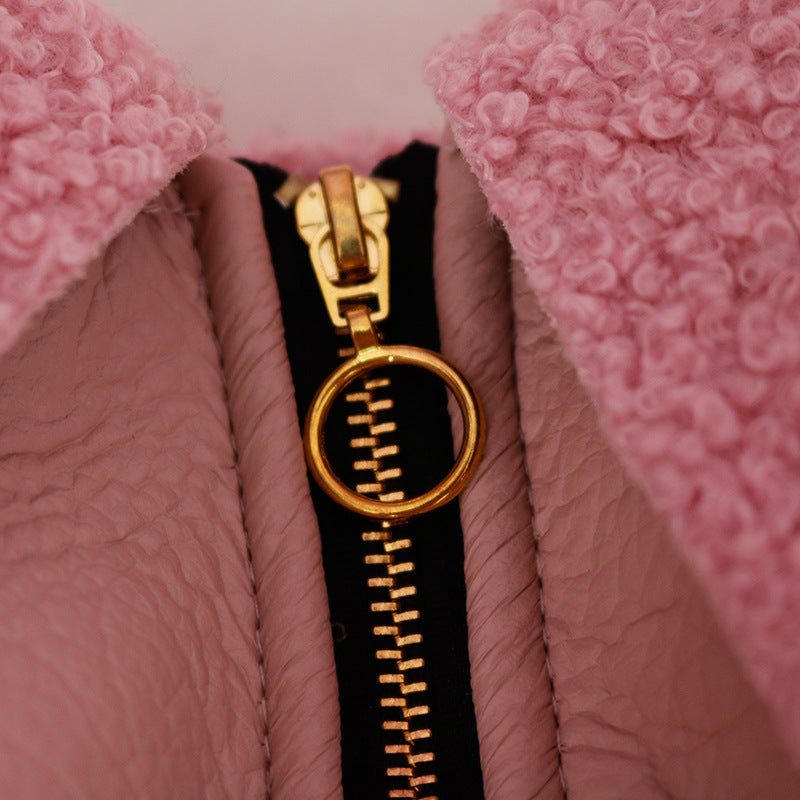 Plush-Lined PU Leather Zip-Up Jacket, for dogs.