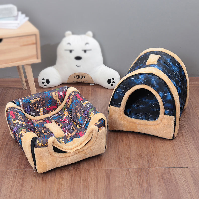 Detachable and Washable Enclosed Cat Nest House, for cats.