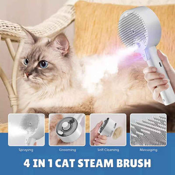 4-in-1 Electric Steam Pet Brush – Grooming, Spray & Massage Comb
