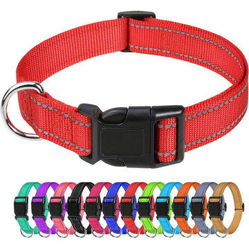 Adjustable Nylon Dog Collar – Reflective Walking Collar All Sizes – angle view