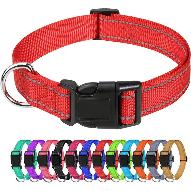 Adjustable Nylon Dog Collar – Reflective Walking Collar All Sizes – angle view