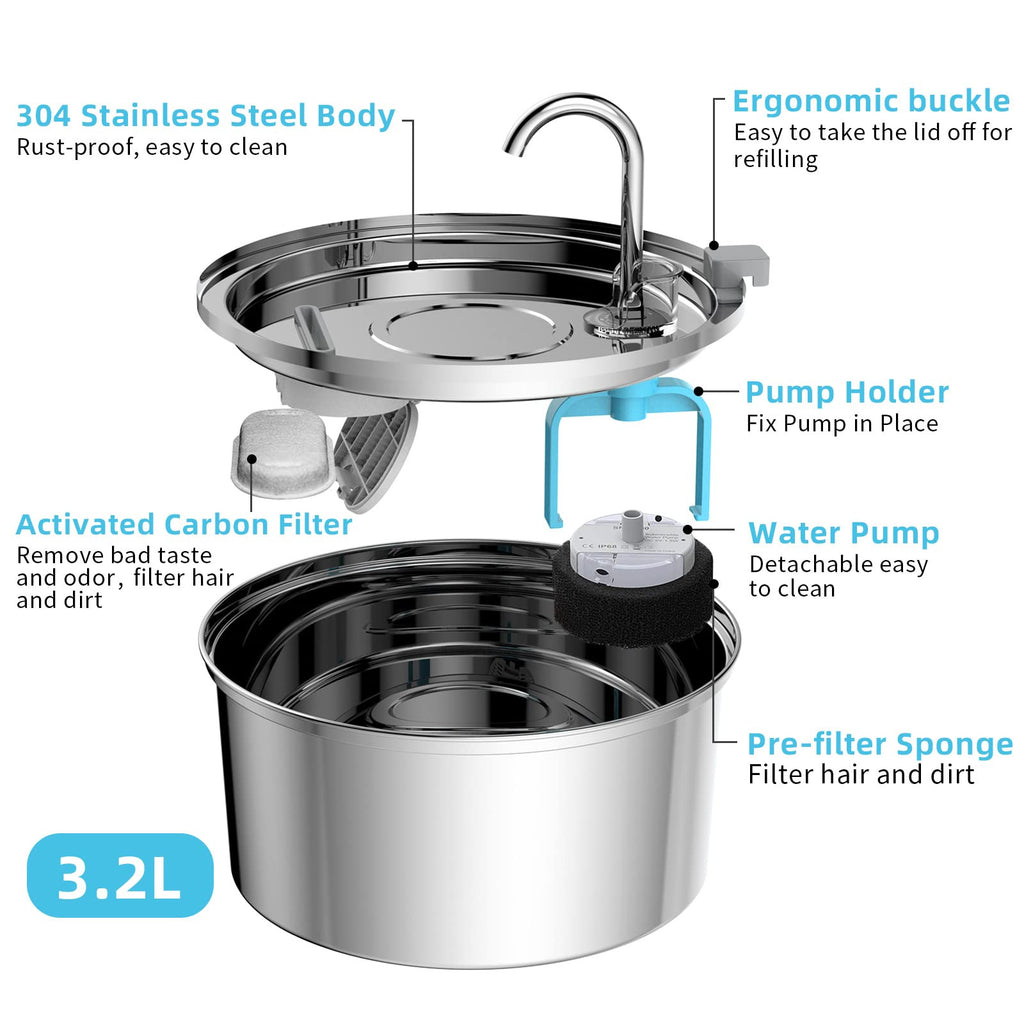 Stainless Steel Automatic Filtered Pet Water Fountain