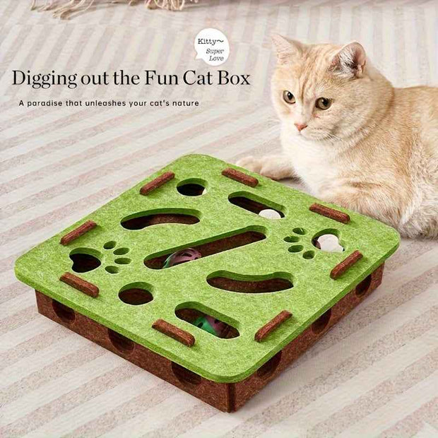 Durable Felt Interactive Cat Puzzle Toy With Maze, Bell Ball & Pathways – side view