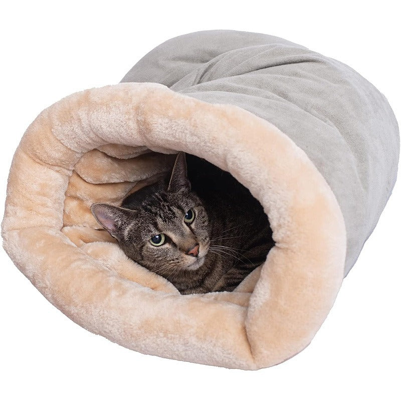 Suede Cat Tunnel with Crinkle Sound Play Fabric, for dogs and cats.