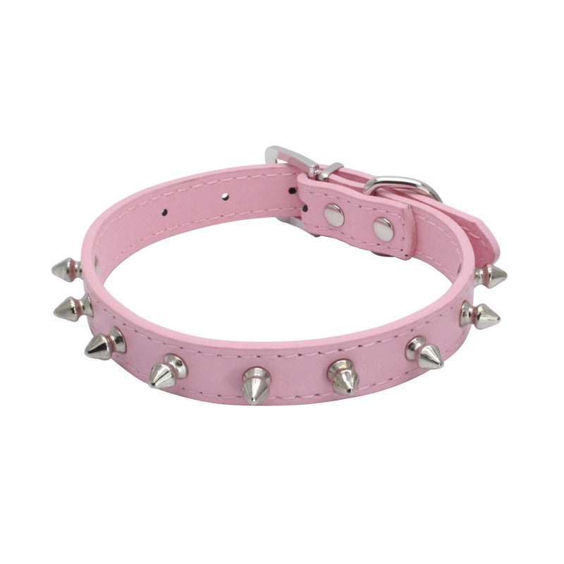 Rivet-Studded PU Leather Dog Collar, Sized XS to L, for dogs.