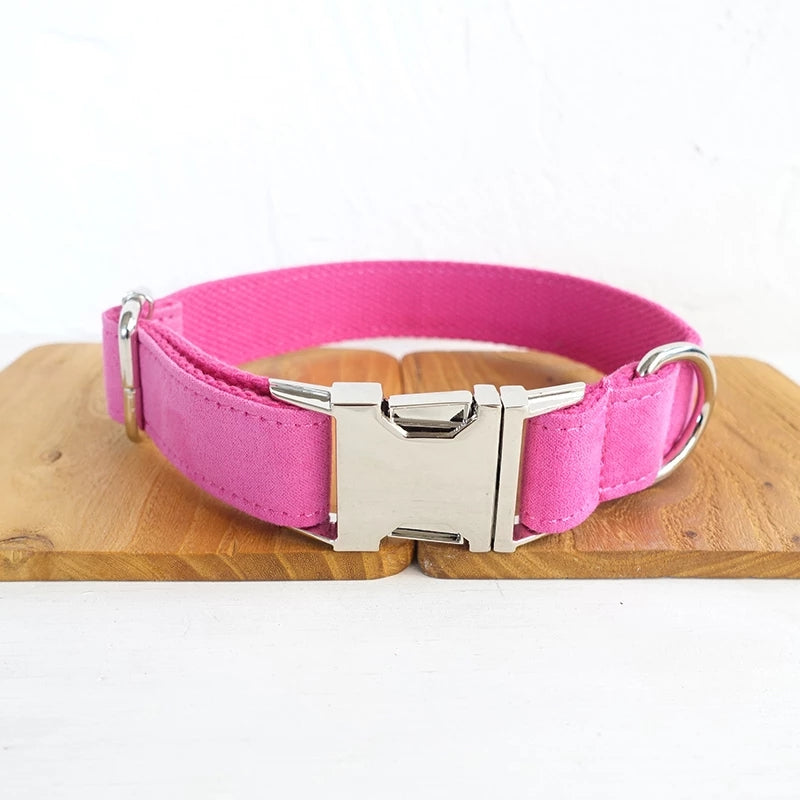 Soft Pink Velvet Dog Collar, Adjustable XS to XL, for dogs.