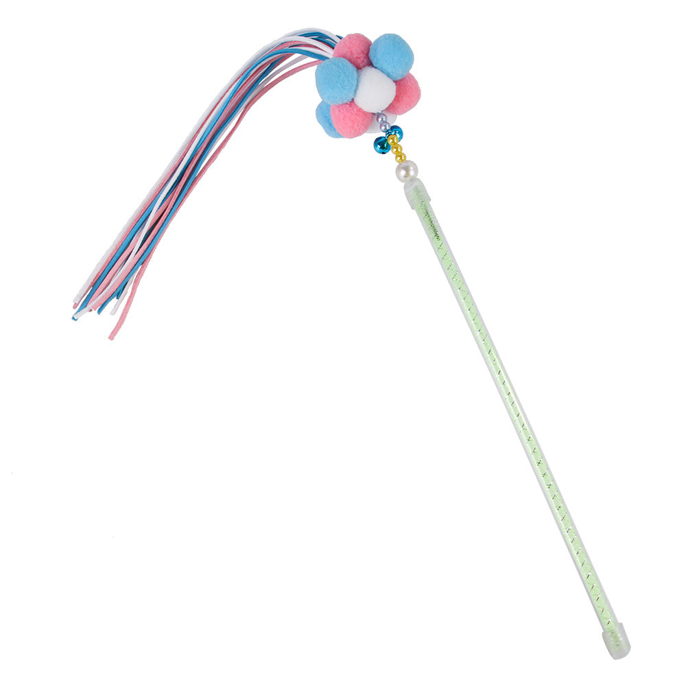 Interactive Fur Ball Cat Teaser Wand in Candy Colors, for cats.