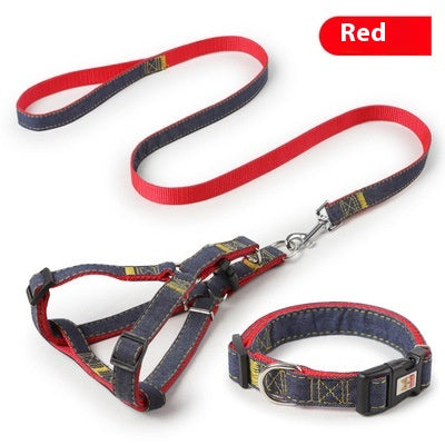 Denim Chest and Back Harness Leash Set, for dogs.