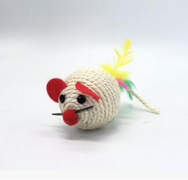 Handmade Wooden Wand Toy with Feather and Bell, for cats.