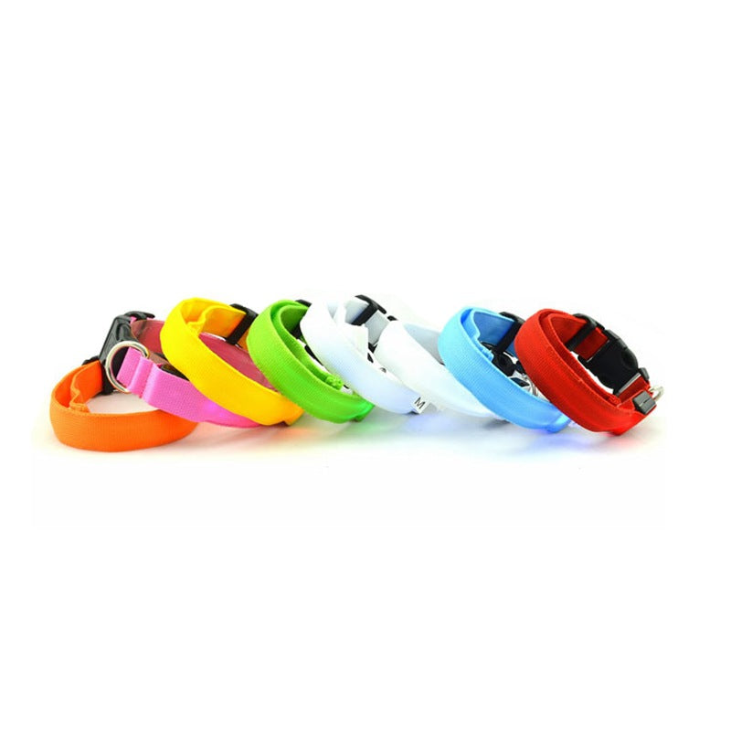 Light-Up Fluorescent Dog Collar with Battery, XS to XL, for dogs.