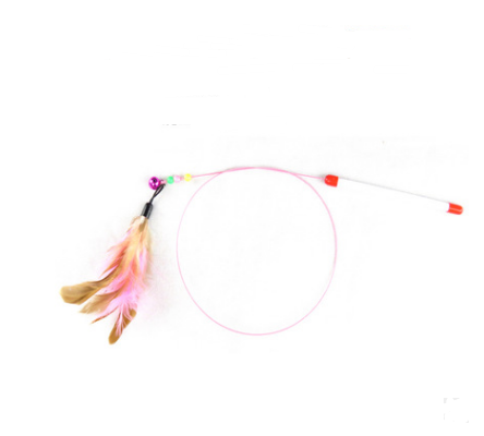 Handmade Wooden Wand Toy with Feather and Bell, for cats.