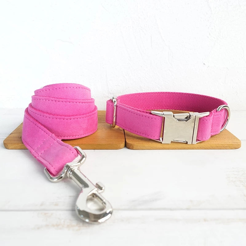 Soft Pink Velvet Dog Collar, Adjustable XS to XL, for dogs.