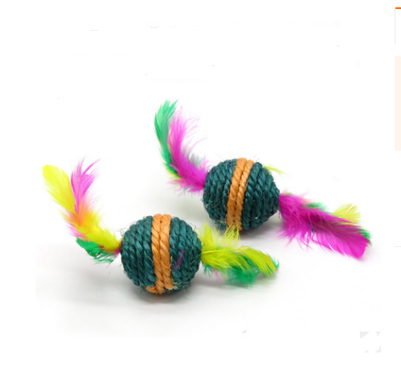 Handmade Wooden Wand Toy with Feather and Bell, for cats.