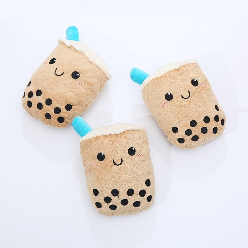 Plush Milk Tea and Carrot Shaped Chew Toy, for dogs.