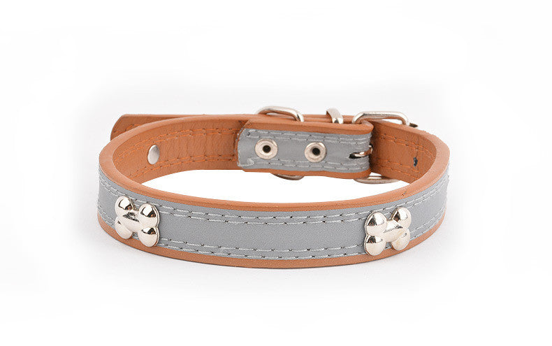 Reflective Bone-Pattern PU Leash, for dogs.