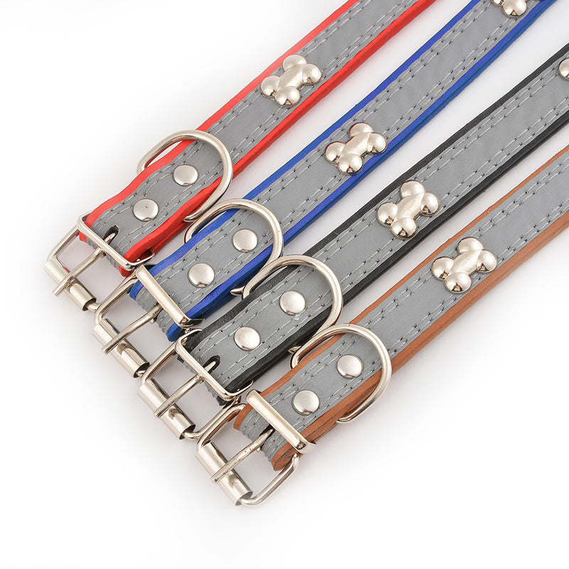 Reflective Bone-Pattern PU Leash, for dogs.