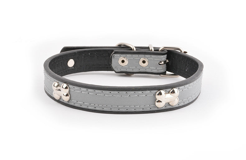 Reflective Bone-Pattern PU Leash, for dogs.