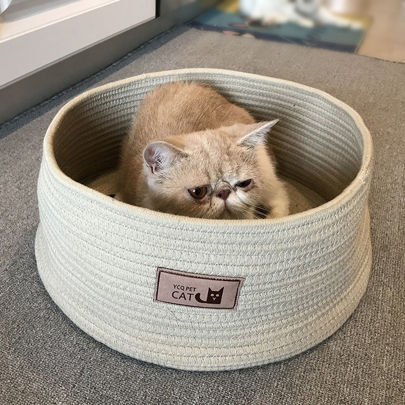 Handmade Cotton Rope Round Bed, for dogs and cats.