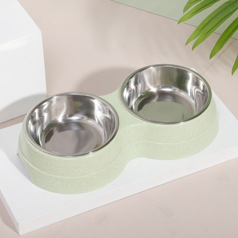 Cute Wheat Straw Double Feeding Bowl, for cats.