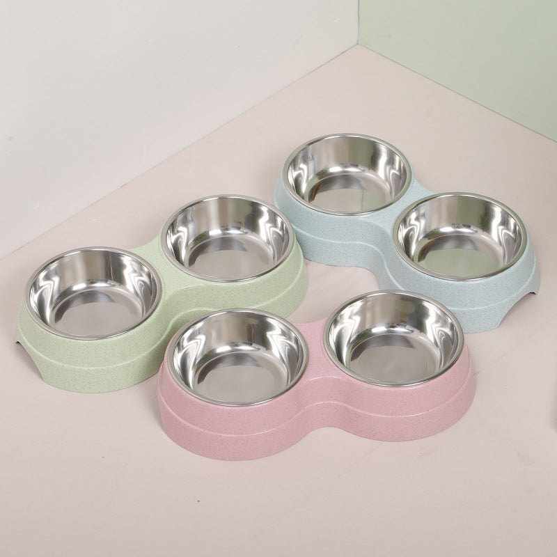 Cute Wheat Straw Double Feeding Bowl, for cats.