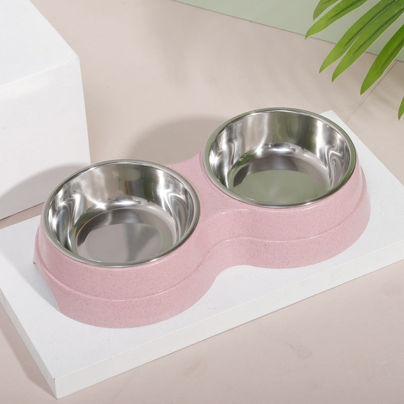 Cute Wheat Straw Double Feeding Bowl, for cats.