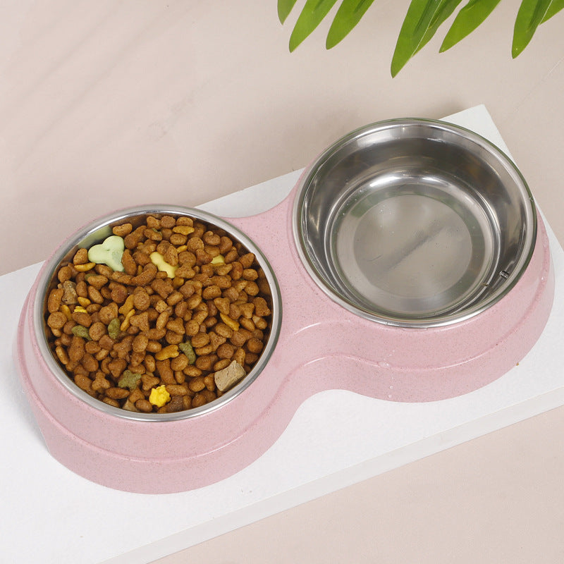 Cute Wheat Straw Double Feeding Bowl, for cats.
