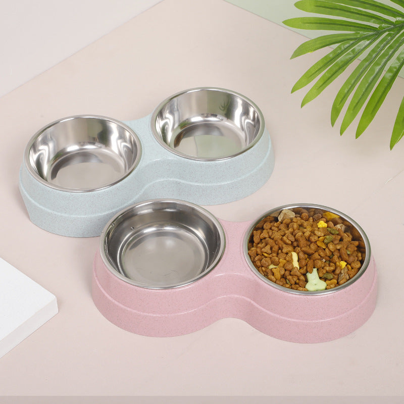 Cute Wheat Straw Double Feeding Bowl, for cats.