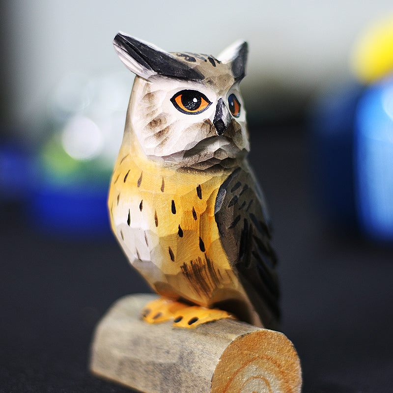 Carved Wood Owl Toy Figure, for dogs and cats.