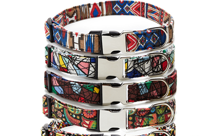Ethnic Print Collar with Semi-Metal Buckle, for dogs and cats.