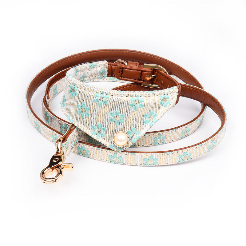 Floral-Pattern PU Bow or Scarf Collar, for dogs.