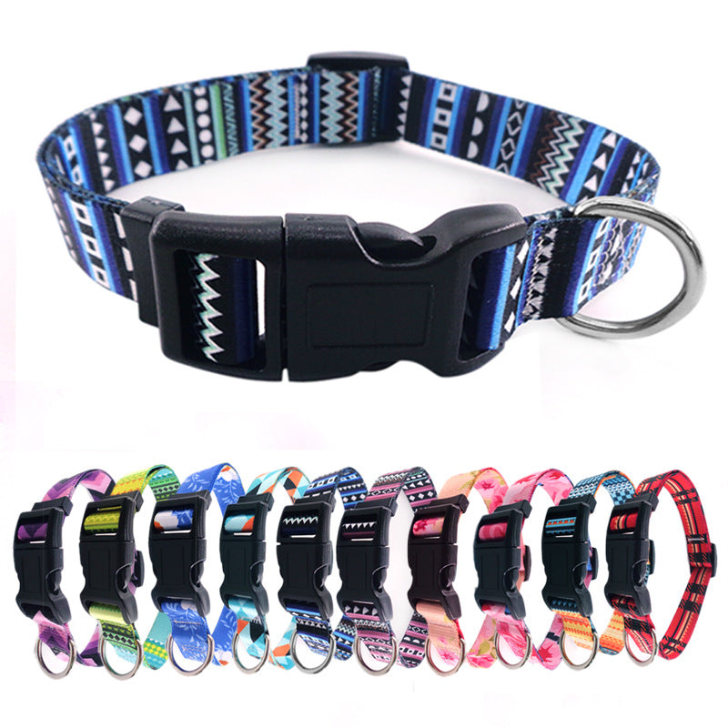 Bohemian Print Dog Collar in Three Sizes and Colors, for dogs.