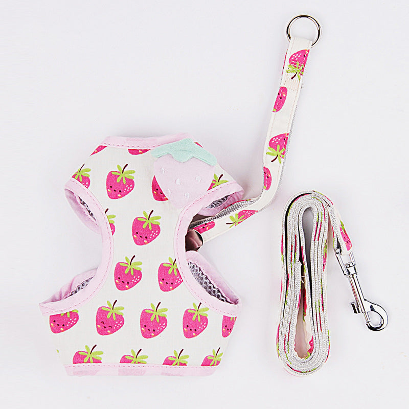 Adjustable Fruit-Print Cat Harness and Leash Set, for cats.
