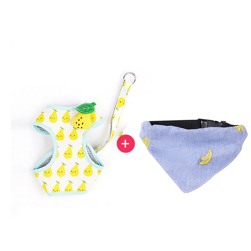 Adjustable Fruit-Print Cat Harness and Leash Set, for cats.