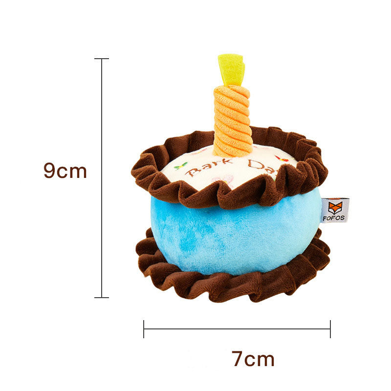 Plush Birthday Cake Squeaky Toy, for dogs and cats.