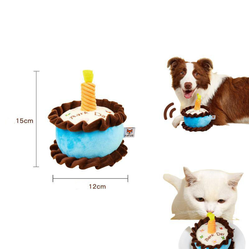 Plush Birthday Cake Squeaky Toy, for dogs and cats.