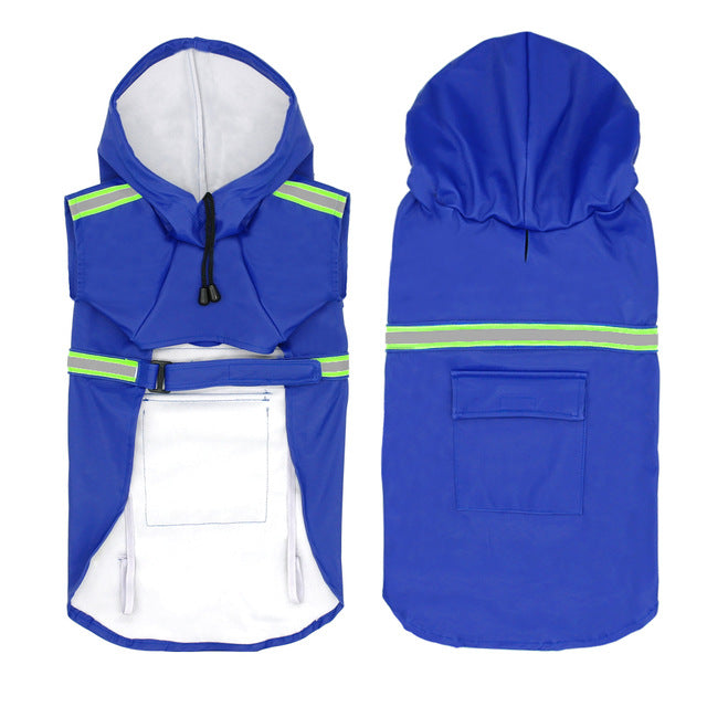 Reflective Dog Raincoat with Velcro Closure and Pocket, for dogs.